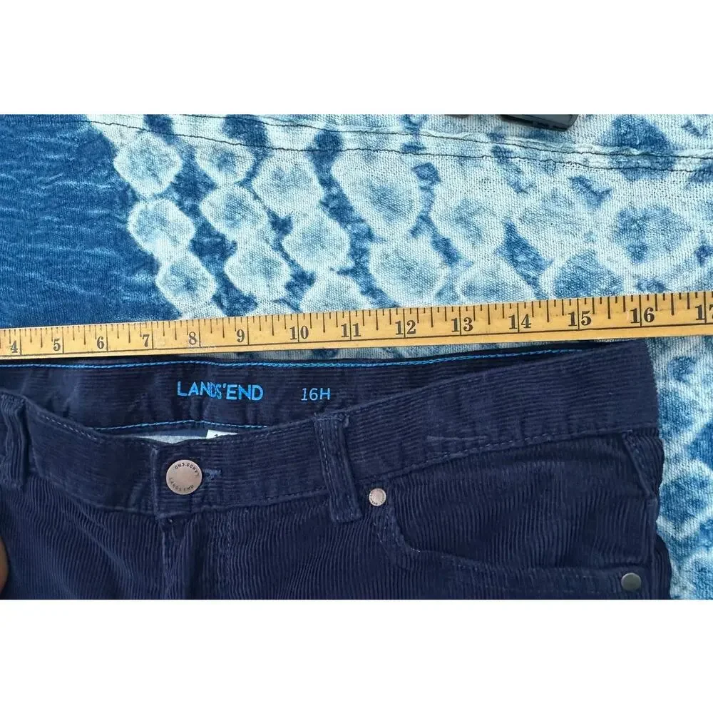 Lands' End Boys Corduroy Pants Size 16H Navy Lined Adjustable Waist Straight Leg